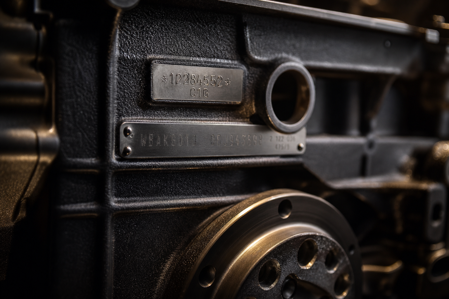 Close-up of BMW engine code stamp for precise VIN matching